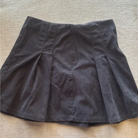 Charcoal Grey Corduroy Mini Skirt | A-Line | Dark Academia Fall Staple - Picture 5 of 6